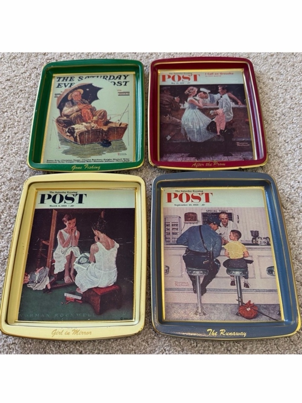 Normal Rockwell Collectors Series Evening Post Tin Trays Vintage Americana 4x